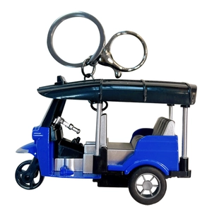 Detailed blue Tuk-tuk tricycle pull-back toy car keychain for gifts and stylish accessories