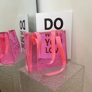 Large Capacity Transparent PVC Tote Bag For Women Fashion Waterproof Jelly Shoulder Bag Daily Shopping Beach Handbag