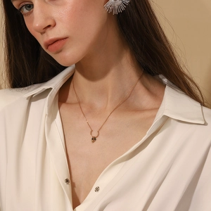 Minimalist 18K gold plated stainless steel bead chain necklace for women on model