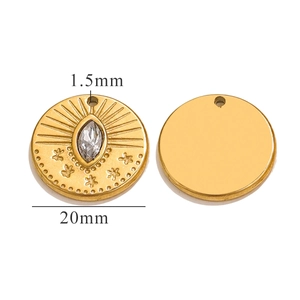 Detailed macro view of 20mm gold tarot sun pendant with marquise gemstones and back side