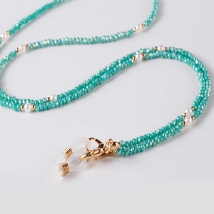 Mint green crystal bead and pearl strap for glasses or face masks with gold clasp