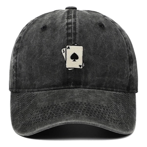 Retro Washed Cotton Baseball Cap Poker Card Embroidery Distressed Adjustable Outdoor Sun Hat Unisex Casual Vintage Dad Hat