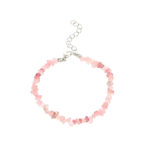 Natural pink crystal stone bracelet with adjustable silver metal chain for women