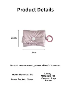 Detailed view of pink quilted PU leather storage bag with bow stitching and dimensions
