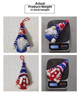 Macro shot showing exact weights of knit USA Independence Day gnome ornaments