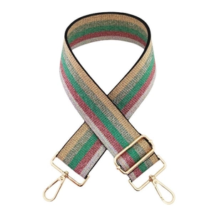 Adjustable colorful striped purse strap with metallic glitter and gold hardware