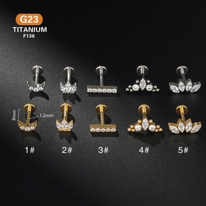 G23 Titanium Internally Threaded Labret Stud Lip Ring Zircon Moon Crown Ear Cartilage Piercing Jewelry For Women Men