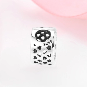 Polished S925 sterling silver hollow heart charm bead for DIY charm bracelets