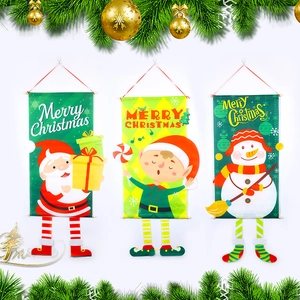 Three festive Christmas banners featuring Santa and Snowman with creative leg accents