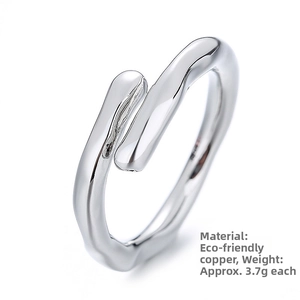 Detailed view of silver irregular open ring in lava style made of eco-friendly copper