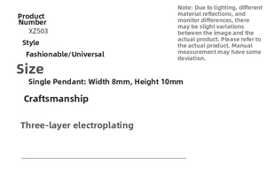 Detailed technical specifications for zircon letter pendant including size and weight