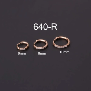 Three rose gold cartilage hoops with cubic zirconia in 6mm, 8mm, and 10mm sizes
