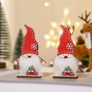 Set de gnomos navideños de madera hechos a mano con barbas suaves y adornos rojos festivos