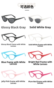 Detailed grid showing vintage cat-eye frames with rhinestone accents in multiple colors