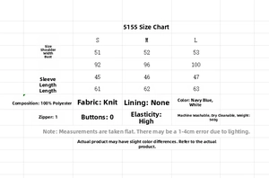Size chart showing measurements and 100% polyester material for the knit polo shirt