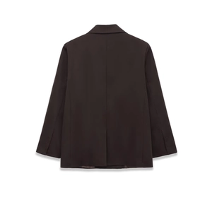 Blazer casual marrone scuro da donna con vestibilità ampia e vista posteriore pulita
