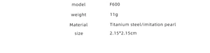 Detailed specs for F600 geometric titanium steel earrings with pearls and 18K gold plating