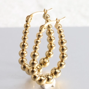 Chic 18K gold-plated stainless steel U-shaped beaded hoop earrings for women