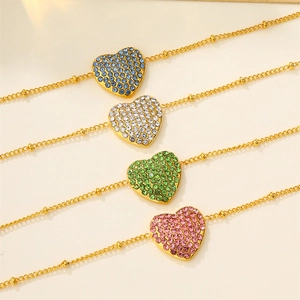 Minimalist 18k gold plated heart bracelets with colorful rhinestones in four vibrant colors