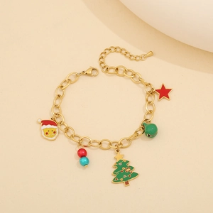 Bracelet charms en acier inoxydable de Noel vue detaillee avec de jolis pendentifs