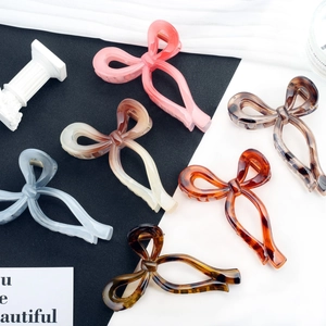 Elegant Bow Shape Hair Claw Clips Gradient Tortoiseshell Pattern Resin Non-Slip Large Shark Clips For Women Girls