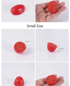 Detailed view of artificial small tomato model with dimensions 2.7cm by 1.8cm