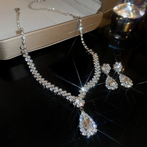 Collier Goutte D'eau Et Boucles D'oreilles Alliage Strass Fausse Künstliche Perle Élégant Luxe Mode Mariage Bijoux