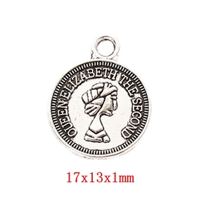 Antique silver coin pendant with Queen Elizabeth II engraving for DIY jewelry making