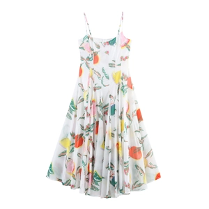 Robe Maxi Femme Imprimé Fruits À Bretelles Spaghetti Polyester Col Carré Taille Haute Été Vacances Élégante