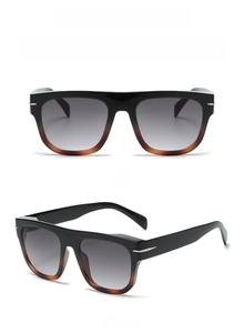 Front and 45-degree macro views of black tortoise sunglasses with silver metal accents