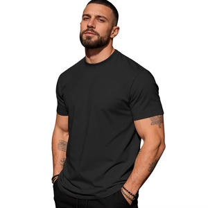 Classic men's black crew neck cotton t-shirt with short sleeves for summer casual wear