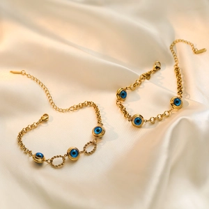 Evil Eye Charm Bracelet Gold Plated Stainless Steel Adjustable Link Chain Turkish Protection Fashion Jewelry For Women