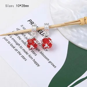 Detail of red crystal ball pendants with silver claw setting, size 10x28mm for DIY jewelry