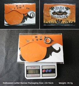 Halloween Happy Halloween banner details showing 23x16cm packaging and 39.7g weight