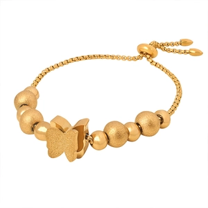 Minimalist gold butterfly bead bracelet with adjustable slide clasp for women