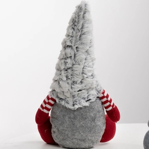 Nordic Christmas gnome doll with long grey plush hat and red striped arms decoration