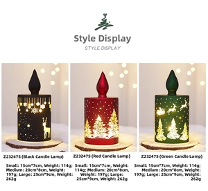 Three LED Christmas lanterns in black, red and green with festive cutout patterns
