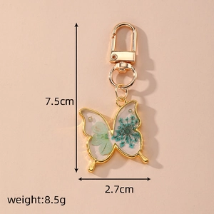 Detail of butterfly keychain with dimensions 7.5cm by 2.7cm and weight of 8.5g