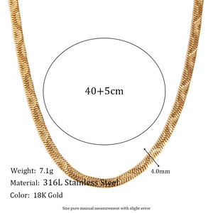Minimalist 18K gold plated herringbone snake chain necklace in 316L stainless steel