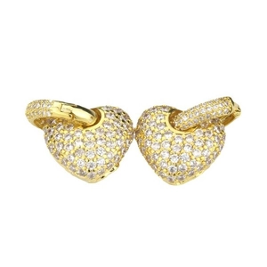 Golden heart earrings with pavé set cubic zirconia and polished gold plating finish