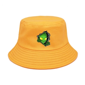 Chapeau bob en coton jaune vif avec broderie alien mignonne pour protection solaire