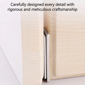 Magnetic door catch for wardrobes with wood texture finish and silver metal hardware