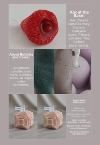 Detalle de velas de cereza hechas a mano mostrando burbujas de cera naturales