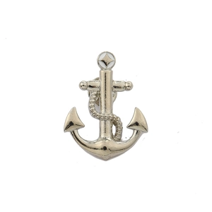 Silver nautical anchor brooch pin with rope detail and white golden star emblem