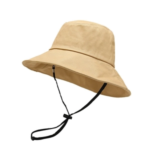 Khaki Sonnenhut mit breiter Krempe und verstellbarem Kinnband für UV-Schutz