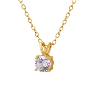 Elegant rose gold titanium steel necklace with sparkling round zircon pendant on white base