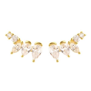 Elegant gold S925 silver wing-shaped stud earrings featuring shimmering cubic zirconia stones
