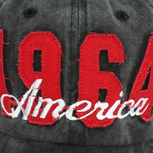 Casquette de baseball vintage 1964 America brodée en coton lavé noir vieilli