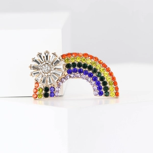 Rainbow Sun Brooch Alloy Rhinestone Colorful Decorative Pin For Women Cardigan Shirt Accessory