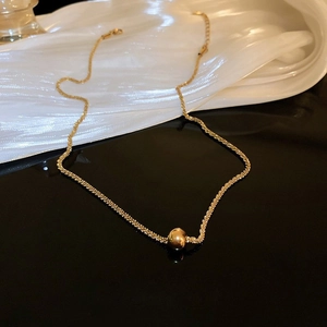 Minimalist Titanium Steel Round Bead Pendant Necklace For Women Polished Ball Clavicle Chain Personalized Fashion Jewelry Accessory